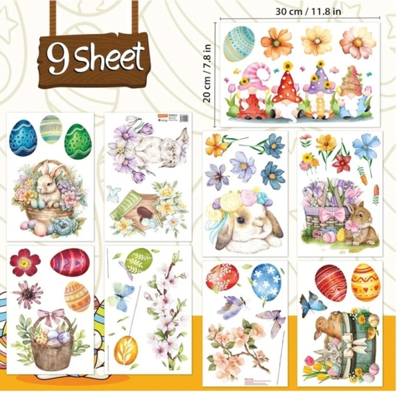 🍎Nwt 46 Window Clings Reusable Peel Stick Spring Summer Butterflies Gnome Bunny - Picture 4 of 14